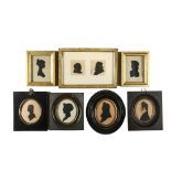 (7) SILHOUETTES IN (6) FRAMES & FRAMED MINIATURE PORTRAIT - All first half of the 19th c.,