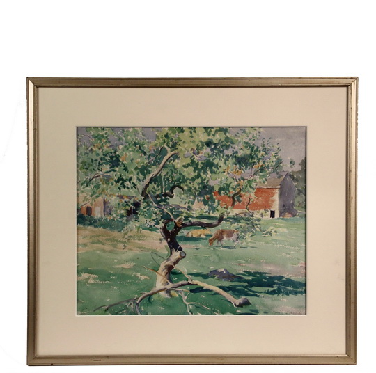 WILL ROWLAND DAVIS (MA/ME. 1879-1944) - "The Apple Tree", watercolor on Arches paper, signed lower