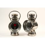 PAIR OF EARLY AUTOMOBILE HEADLAMPS - Dietz "Regal"Driving Lamps, kerosene, nickel plated, with red