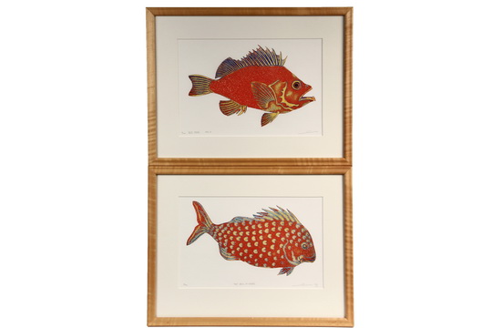 MATTHEW SMITH (Contemporary Camden, ME) - Two Aquatint Etchings : "Red Fish", 1992, 7/100, PLUS "The