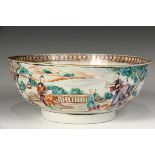 CHINESE EXPORT BOWL - Late 18th c. Canton Famille Rose Bowl with tall foot, decorated with two