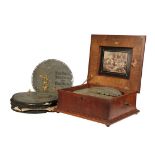 DISC MUSIC BOX - European Walnut Cased Phonograph, circa 1890, with single comb, original litho