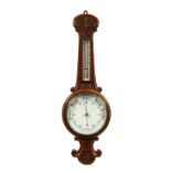 BANJO BAROMETER - 19th c. English Carved Golden Oak Aneroid Barometer, no maker's mark, with