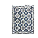 COVERLET - 92" x 70" - Signed 1852 Summer/Winter Coverlet, blue & white, marked "Delhi, 1852" with