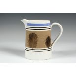 MOCHA PITCHER - Early 19th c. Mocha Pitcher with Seaweed decoration, bands in black and blue, 6 1/2"