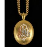 LOCKET & NECKLACE - Victorian 18K Yellow Gold Oval Double Photograph Locket on Chain, with raised