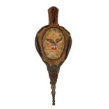 FIREPLACE BELLOWS - Federal Period Bellows with Painted Eagle and Shield, in oak and leather with