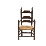 BREWSTER ARMCHAIR - 17th c. Massachusetts Slat-Back 'Brewster' Chair in faux grained paint, with