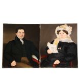 PAIR OF ENGLISH PORTRAITS - Prosperous Husband and Wife, oil on canvas, unsigned, circa 1830,