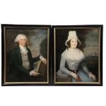 PAIR OIL ON CANVAS - Portraits of an Aristocratic Couple, American Colonial Period, probably New