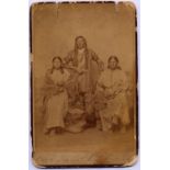 CABINET PHOTO OF NATIVE AMERICANS - Historic Portrait of Crow Man with Wife and Daughter, marked