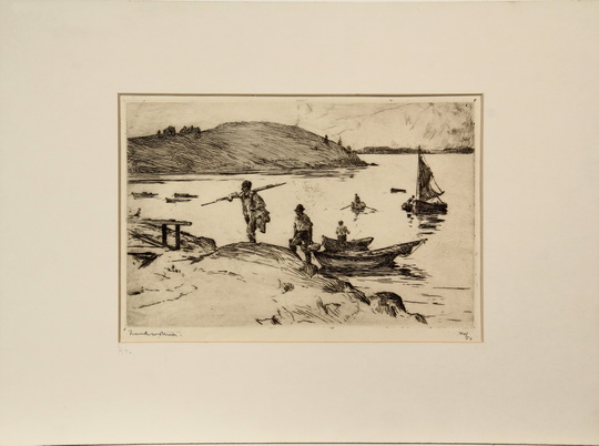 FRANK WESTON BENSON (MA, 1862-1951) - "The Landing", etching on paper, (1915), Paff 70, pencil