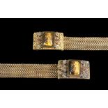PR BRACELETS - Pair of Victorian 14K Yellow Gold Bracelets with mesh bands and rectangular lift-