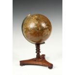 RARE EARLY MINIATURE GLOBE - Desktop Globe by Newton, 5" Terrestrial in brass arc, set on turned