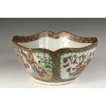 CHINESE EXPORT BOWL - Early 19th c. Rose Medallion Round to Square Bowl with lobed corners,