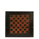 OVERSIZED GAME BOARD - Folk Art Competition Checkerboard in painted pine, the squares incised,