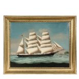 CHINA TRADE PAINTING - Ship's Portrait of Bark 'Martha Davis' (built 1873 in East Boston by