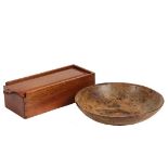 COLONIAL CANDLE BOX & BOWL - Fine Quality Candle Box in mahogany with later red velour lining, 3 3/