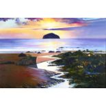 Davy Brown (Scottish Contemporary) ARR Framed oil on board, signed ‘Sun Setting over Ailsa Craig’