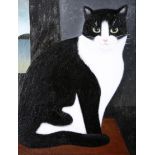 Martin Leman RBA RWS (British born 1934) Framed oil on board, initialled ML ‘Black and white Cat’