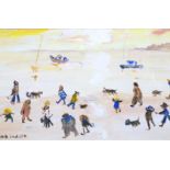 Sue Atkinson (British born 1949) Framed oil on board, signed ‘People on the beach’ 13cm x 22cm