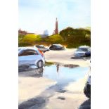 Liam Spencer (British born 1964) ARR Framed oil on board ‘Car park and puddle, Salford, 2011’ 20cm x