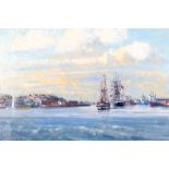 Geoffrey Chatten (British born 1938) ARR Framed oil on board, signed ‘Sailing ships at Harbour