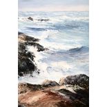 Tom Craig (Scottish Contemporary Artist) Framed oil on board ‘Rough Sea South Maidens’ 59cm x 59cm