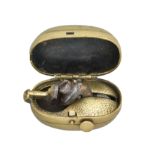 A JAPANESE SMALL TINDER BOX NETSUKE (HIUCHI), MEIJI PERIOD (1868-1912) with iron and brass action,