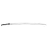 A JAPANESE SWORD (KATANA) with curved single-edged blade (small chips), plain tang pierced with a