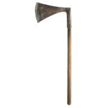 **A SO-CALLED HEADSMAN'S AXE, 19TH CENTURY with flaring blade of flattened wedge-shaped section, one