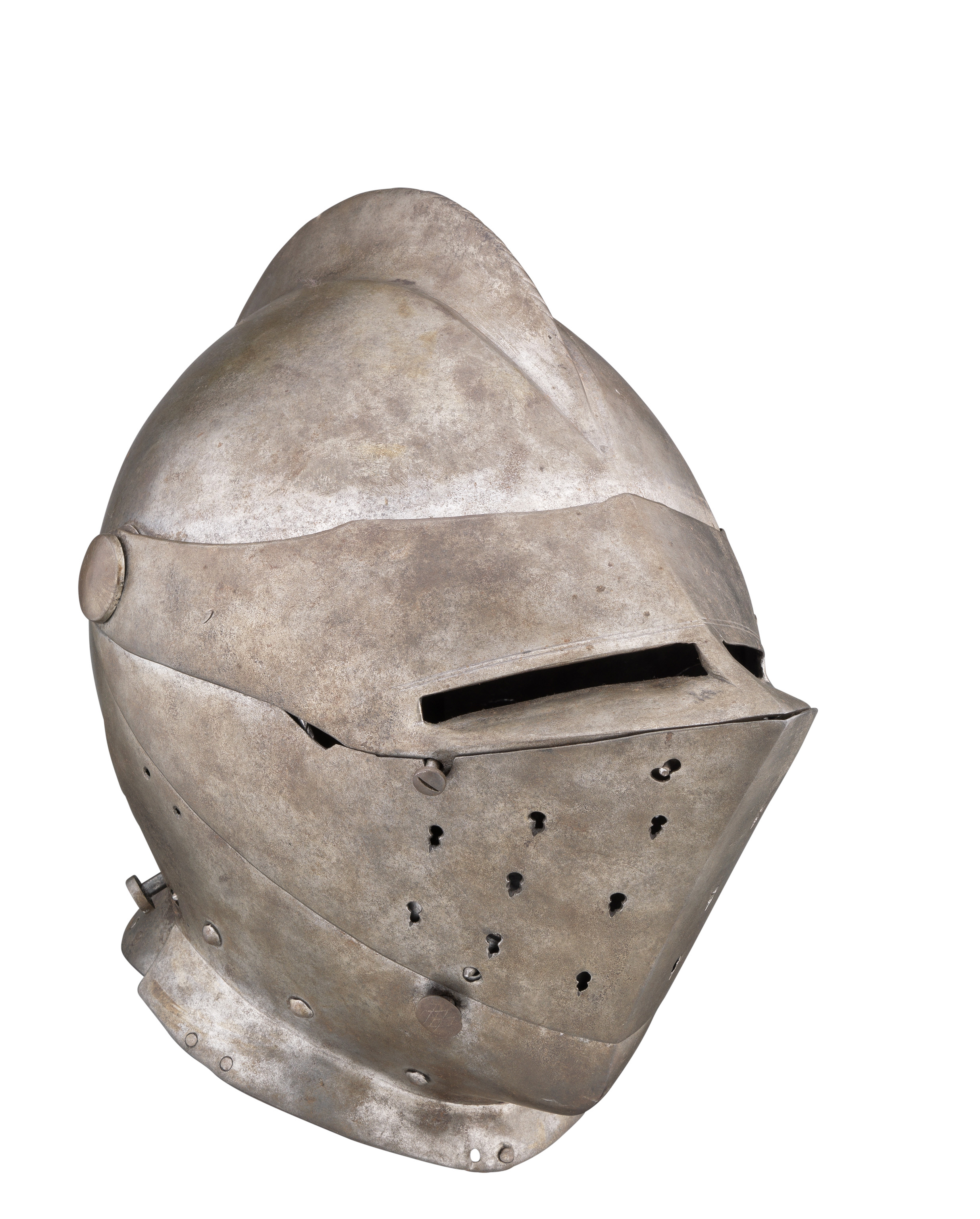 A COMPOSITE GERMAN CLOSE HELMET FOR HEAVY FIELD USE, LATE 16TH CENTURY with rounded one-piece