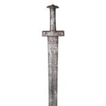 A RARE MAMLUK SWORD WITH 14TH/15TH CENTURY HILT AND 18TH CENTURY BLADE with broad double-edged