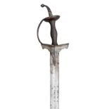 AN INDIAN SWORD (FIRANGI), 19TH CENTURY with straight European blade double-edged towards the point,