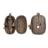 TWO JAPANESE SMALL TINDER BOX NETSUKE (HIUCHI), MEIJI PERIOD (1868-1912) the first with iron and