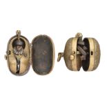 TWO JAPANESE SMALL TINDER BOX NETSUKE (HIUCHI), MEIJI PERIOD (1868-1912) the first with iron and