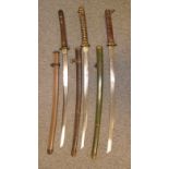 THREE JAPANESE SWORDS (KATANA) the first W.W.II, with curved single-edged blade with wavy hamon (