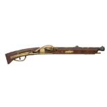 A 28 BORE JAPANESE SNAP-MATCHLOCK CARBINE, EDO PERIOD with octagonal sighted barrel inlaid in soft