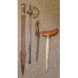 AN INDIAN AXE, A MALAYSIAN SHORTSWORD (KERIS) AND AN ORIENTAL SWORD, 19TH/20TH CENTURY the first