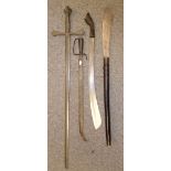 THREE ORIENTAL EDGED WEAPONS, 19TH/20TH CENTURY AND A REPRODUCTION SWORD the first a Chinese