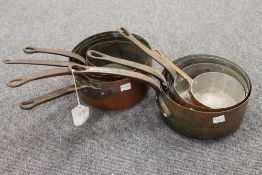Eight French copper saucepans. (8) CONDITION REPORT: Mostly good / fair condition, some rubbing