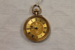 A 14ct gold fob watch, 39.5g. CONDITION REPORT: Good condition, with lightly chased engraved
