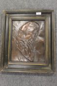 Jewish School : A portrait of a Rabbi, relief work on copper, initialled E.J. '43, 25 cm x 32 cm,
