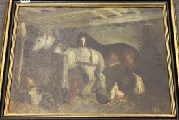 R. Sayer : Two horses with hens in a sta