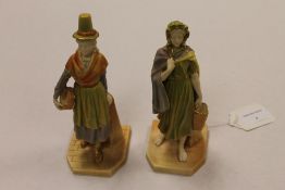A pair of Royal Worcester figures depicting ladies holding baskets, height 17.5 cm. (2) CONDITION