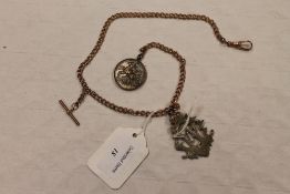 A 9ct gold chain with bar with Royal Army Temperance medal and a silver fob. CONDITION REPORT: