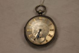 A silver pocket watch. CONDITION REPORT: Good condition, the marks a little rubbed, requires