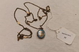 Two 9ct gold necklaces together with an enamelled pendant. (3) CONDITION REPORT: Total of 16.4g