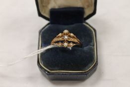 A Victorian seed pearl ring. CONDITION REPORT: Good condition, the yellow metal shank un-marked.