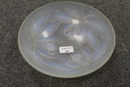A French opalescent glass bowl, decorated with leaf and berrys, stamped G.Vallon, diameter 23.5